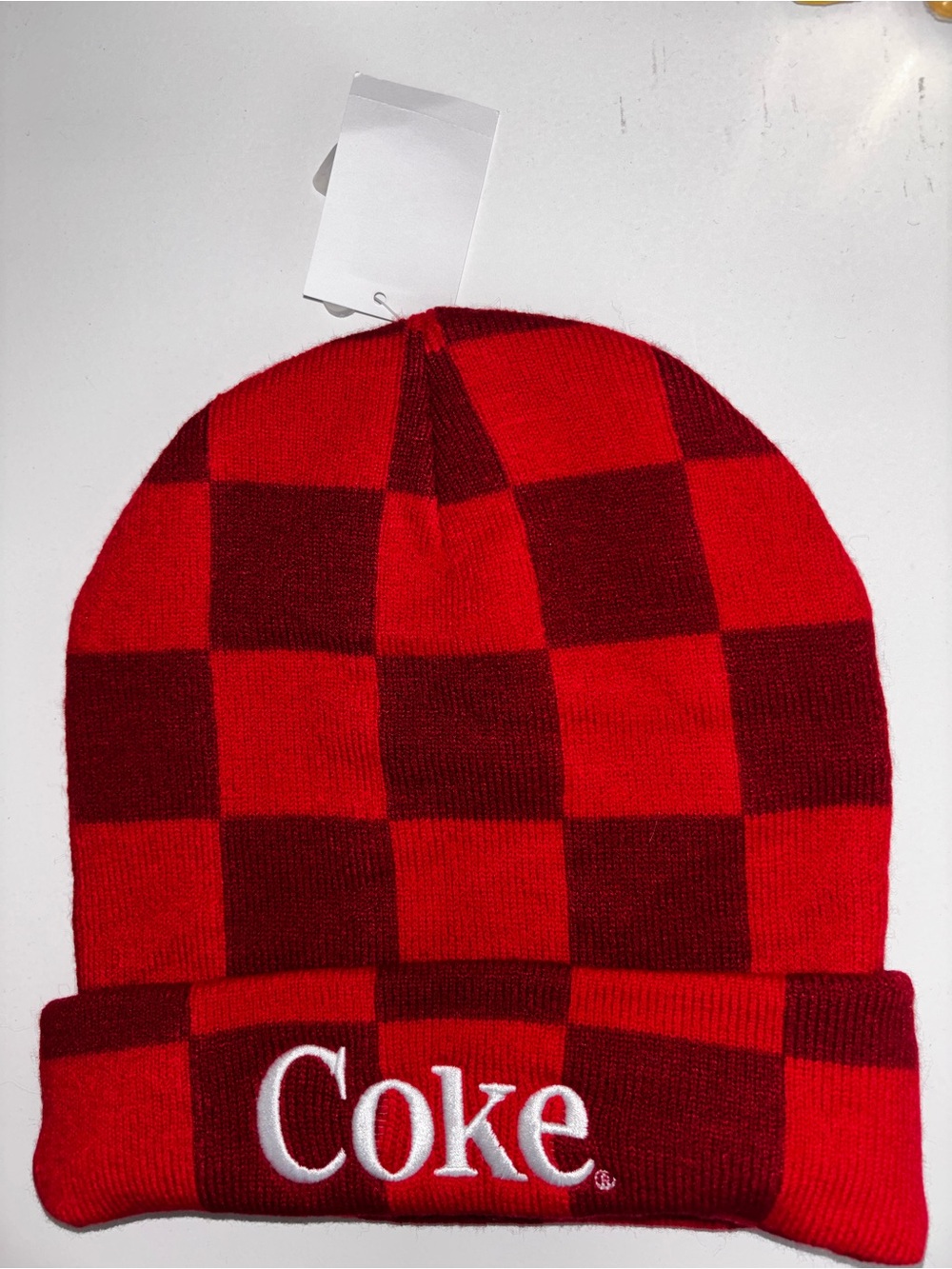 Coke Red Checked Beanie NWT